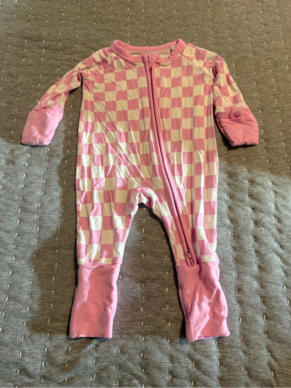 Pink and Cream Checkered Footed One-Piece